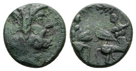 Macedon, Amphipolis, Ae, 3.08 g 15.42 mm. Circa 148-32/1 BC. 
Obv: Laureate head of Janus 
Rev: Two centaurs, each holding a palm branch overhead, pra...
