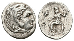 Kings of Macedon, Alexander III 'the Great', AR Drachm, 4.16 g 19.52 mm. 336-323 BC. Lampsakos.
Obv: Head of Herakles right, wearing lion skin.
Rev: A...