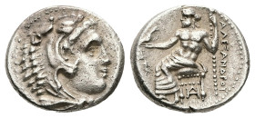 Kings of Macedon, Alexander III 'the Great', AR Drachm, 4.18 g 17.42 mm. 336-323 BC. Miletos. Lifetime issue.
Obv: Head of Herakles right, wearing lio...