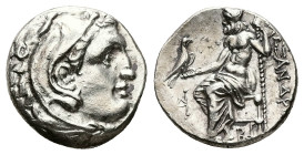 Kings of Macedon, Alexander III 'the Great', AR Drachm, 4.26 g 16.99 mm. 336-323 BC. Kolophon.
Obv: Head of Herakles right, wearing lion skin.
Rev: AΛ...