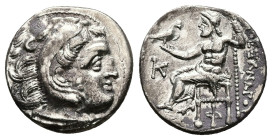 Kings of Macedon, Alexander III 'the Great', AR Drachm, 4.30 g 18.14 mm. 336-323 BC. Kolophon.
Obv: Head of Herakles right, wearing lion skin.
Rev: AΛ...