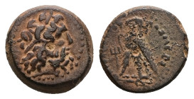 Ptolemaic Kings of Egypt, Ptolemy III Euergetes. Ae, 1.43 g 12.59 mm. 246-222 BC. 
Obv: Horned Head of Zeus Ammon right, wearing taenia. Dotted border...