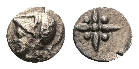 Asia Minor. Uncertain mint. AR, Hemiobol, 0.21 g 6.92 mm. Circa 500-400 BC.
Obv:...