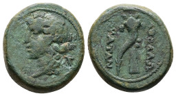 Illyria, Apollonia. Ae, 13.50 g 24.13 mm. Circa 80-50 BC. 
Obv: Wreathed head of Dionysos left, beneath chin, monograms. Dotted border. Rev.: ΑΠΟΛΛΩΝΙ...