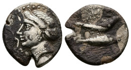 Paphlagonia, Sinope, AR Drachm, 5.21 g. 20.24 mm. Circa 330-300 BC. 
Obv: Female head left 
Rev: Eagle grasping dolphin right.
Ref: HGC 7, 431-2
Near ...