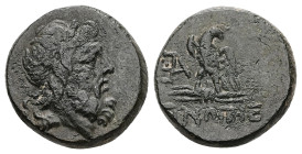 Paphlagonia, Sinope. Ae, 8.28 g 19.80 mm. Circa 95-90 or 80-70 BC. Struck under Mithradates VI Eupator.
Obv: Laureate head of Zeus right.
Rev: ΣΙΝΩΠΗΣ...