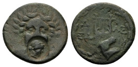 Troas, Alexandreia. Ae, 4.14 g 19.35 mm. Circa 164-135 BC.
Obv: Laureate head of Apollo facing; countermark: female head right within circular incuse....