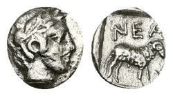 Troas, Neandria. AR Hemiobol, 0.50 g 3.58 mm. 4th century BC.
Obv: Laureate head of Apollo right.
Rev: NEA N, Ram standing right within incuse square....