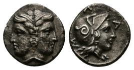 Mysia, Lampsakos. AR Hemidrachm, 2.45 g 14.07 mm. 4th-3rd century BC. 
Obv: Female janiform head 
Rev: Helmeted head of Athena right, ΛΑΜ around. 
Ref...
