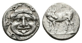 Mysia, Parion. AR Hemidrachm, 2.40 g 13.61 mm. 4th century BC.
Obv: Facing gorgoneion within incuse circle.
Rev: ΠΑ / ΡΙ, Bull, with head right, stand...