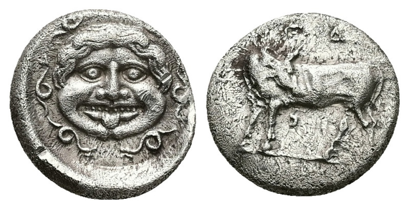 Mysia, Parion. AR Hemidrachm, 2.43 g 14.55 mm. 4th century BC.
Obv: Facing gorgo...