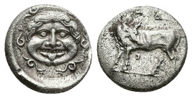 Mysia, Parion. AR Hemidrachm, 2.43 g 14.55 mm. 4th century BC.
Obv: Facing gorgoneion within incuse circle.
Rev: ΠΑ / ΡΙ, Bull, with head right, stand...
