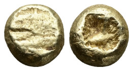 Ionia, Uncertain. EL 1/24 Stater, 0.64 g 5.48 mm. Circa 650-600 BC.
Obv: Flattened striated surface.
Rev: Incuse square punch.
Ref: Weidauer -; Traité...