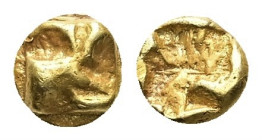 Ionia, Uncertain. EL 1/24 Stater. 0.58 g 6.25 mm. Circa 625-600 BC.
Obv: Raised clockwise swastika pattern.
Rev: Quadripartite incuse square.
Ref: Wei...