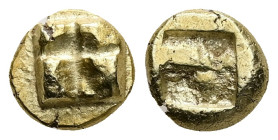 Ionia, Uncertain. EL Hekte, 2.49 g 10.25 mm. Circa 625-600 BC. 
Obv: Raised clockwise swastika pattern
Rev: Quadripartite incuse square.
Ref: Weidauer...