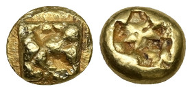 Ionia, Uncertain. EL Hekte, 2.57 g 10.31 mm. Circa 625-600 BC. 
Obv: Raised clockwise swastika pattern
Rev: Quadripartite incuse square.
Ref: Weidauer...