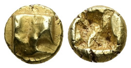 Ionia, Uncertain. EL Hekte, 2.77 g 10.68 mm. Circa 625-600 BC. Phokaic standard.
Obv: Raised clockwise swastika pattern
Rev: Quadripartite incuse squa...