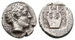 Ionia, Kolophon. AR Drachm. 5.20 g 17.40 mm. Circa 450-410 BC.
Obv: Laureate head of Apollo right.
Rev: ΚΟΛΟΦΩΝΙΟΝ, Kithara within incuse square.
Ref:...