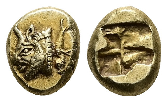 Ionia, Phokaia. EL Hekte, 2.58 g 10.81 mm. Circa 625/0-522 BC.
Obv: Head of riv...
