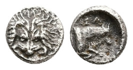 Ionia, Samos. AR Obol, 0.45 g 7.71 mm. Circa 370-365 BC. 
Obv: Lions scalp facing.
Rev.: Σ-Α; Forepart of bull right. 
Ref.: HGC 6, 1228.
Fine