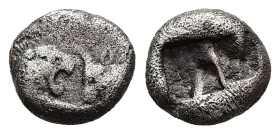 Kings of Lydia, Sardes. Kroisos, AR 1/6 Stater, 1.65 g 10.16 mm. Circa 564/53-550/39 BC.
Obv: Confronted foreparts of lion and bull.
Rev: Two incuse s...