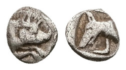 Dynasts of lycia. Uncertain. AR Hemiobol, 0.29 g 6.75 mm. Circa 480/70-430 BC. 
Obv: Forepart of boar right.
Rev.: Head and neck of dog in incuse squa...