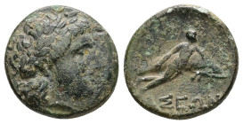 Caria, Iasos. Ae, 5.88 g 19.76 mm. Circa 250-190 BC. 
Obv: Laureate head of Apollo to right. 
Rev: ΙΑΣΕΩΝ The youth Hermias swimming to right, his lef...