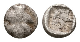 Caria, Rhodos. Kamiros. AR Hemiobol, 0.50 g 7.27 mm. Circa 550-500 BC.
Obv: Fig leaf
Rev: Square incuse with raised geometric pattern.
Ref: HN Online ...