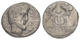 L. Titurius L.f. Sabinus, 89 BC. AR, Denarius. 3.79 g. 17.75 mm. Rome.
Obv: SABINA A•PV. Bearded head of King Tatius, right; below palm branch.
Rev: L...