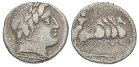 Gargilius, Ogulnius, and Vergilius. 86 BC. AR, Denarius. 3.68 g. 17.29 mm.
Obv: Head of Apollo, right, wearing oak-wreath; below, thunderbolt.
Rev: ...