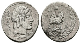 Mn. Fonteius C.f, 85 BC. AR, Denarius. 3.71 g. 20.25 mm. Rome.
Obv: MN FO NT EI – C F. Laureate head of Apollo, right; below, thunderbolt.
Rev: Cupid ...