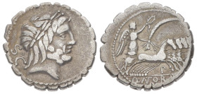 Q. Antonius Balbus, 83-82 BC. AR, Denarius. 3.69 g. 19.17 mm. Rome.
Obv: S C. Laureate head of Jupiter, right.
Rev: Q•ANTO•B[ALB]. Victory in quadriga...