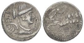T. Carisius, 46 BC. AR, Denarius. 3.52 g. 18.19 mm. Rome.
Obv: S C. Bust of Victory, right, draped. 
Rev: T CARISI. Victory in quadriga, right, holdin...