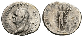 Vespasian, AD 69-79. AR, Denarius. 2.85 g. 19.46 mm. Rome.
Obv: IMP CAESAR VESPASIANVS AVG. Head of Vespasian, laureate, left.
Rev: COS VIII. Mars, he...