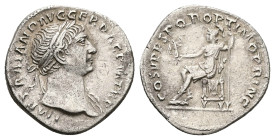 Trajan, AD 98-117. AR, Denarius. 2.97 g. 19.30 mm. Rome.
Obv: IMP TRAIANO AVG GER DAC P M TR P. Bust of Trajan, laureate, draped on left shoulder, rig...