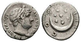 Hadrian, AD 117-138. AR, Denarius. 2.94 g. 18.50 mm. Rome.
Obv: HADRIANVS AVGVSTVS. Head of Hadrian, laureate, right.
Rev: COS III. Seven stars within...