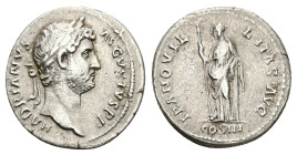Hadrian, AD 117-138. AR, Denarius. 4.04 g. 27.57 mm. Rome.
Obv: HADRIANVS AVGVSTVS P P. Head of Hadrian, laureate, right.
Rev: TRANQVILLITAS AVG, COS ...