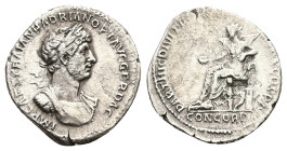 Hadrian, AD 117-138. AR, Denarius. 2.71 g. 19.62 mm. Rome.
Obv: IMP CAES TRAIAN HADRIAN OPT AVG GER DAC. Bust of Hadrian, laureate and cuirassed, righ...
