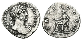 Hadrian, AD 117-138. AR, Denarius. 2.88 g. 18.82 mm. Rome.
Obv: IMP CAESAR TRAIAN HADRIANVS AVG. Bust of Hadrian, laureate right, with slight drapery....