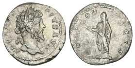 Septimius Severus, AD 193-211. AR, Denarius. 1.78 g. 18.32 mm. Rome.
Obv: SEVERVS PIVS AVG. Head of Septimius Severus, laureate, right.
Rev: FVNDATOR ...