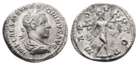 Elagabalus, AD 218-222. AR, Denarius. 2.76 g. 19.75 mm. Rome.
Obv: IMP CAES M AVR ANTONINVS AVG. Bust of Elagabalus, laureate, draped, right.
Rev: MAR...