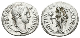 Severus Alexander, AD 222-235. AR, Denarius. 2.66 g. 19.08 mm. Rome.
Obv: IMP SEV ALEXAND AVG. Head of Severus Alexander, laureate, right.
Rev: LIBERA...