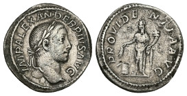 Severus Alexander, AD 222-235. AR, Denarius. 2.51 g. 19.69 mm. Rome.
Obv: IMP ALEXANDER PIVS AVG. Head of Severus Alexander, laureate, right.
Rev: PRO...
