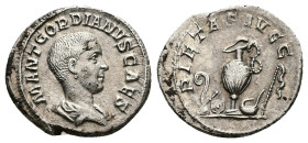 Gordian III, as Caesar, AD 238. AR, Denarius. 3.27 g. 20.07 mm. Rome.
Obv: M ANT GORDIANVS CAES. Bust of Gordian III, bare-headed, draped, right.
Rev:...