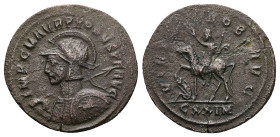 Probus, AD 276-282. AE, Antoninianus. 2.62 g. 24.45 mm. Cyzicus.
Obv: IMP C M AVR PROBVS P F AVG. Bust of Probus, helmeted, radiate, cuirassed, left, ...