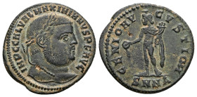 Galerius Maximianus, AD 305-311. AE, Follis. 7.17 g. 27.28 mm. Nicomedia.
Obv: IMP C GAL VAL MAXIMIANVS P F AVG. Head of Galerius, laureate, right.
Re...