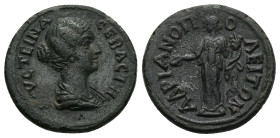 Thrace, Hadrianopolis. Faustina II, AD 161-175. AE. 6.09 g. 22.86 mm.
Obv: ΦAYCTEINA CEBACTH. Diademed and draped bust of Faustina II, right. 
Rev: AΔ...