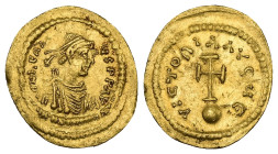 Heraclius, AD 610-641. AV, Semissis. 2.15 g. 19.84 mm. Constantinople.
Obv: δN hЄRACL[I]-ЧSPPAV. Bust of Heraclius facing right, beardless, wearing cu...