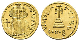 Constans II, AD 641-668. AV, Solidus. 4.40 g. 20.09 mm. Constantinople.
Obv: δ N CONSTANTINЧS P P AV. Frontal bust of Constans II with long beard and ...