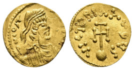 Constans II, AD 641-668. AV, Semissis. 2.15 g. 16.62 mm. Constantinople.
Obv: [d]N COST[ANTINUS PP AV]. Pearl diademed, draped, cuirassed bust right.
...